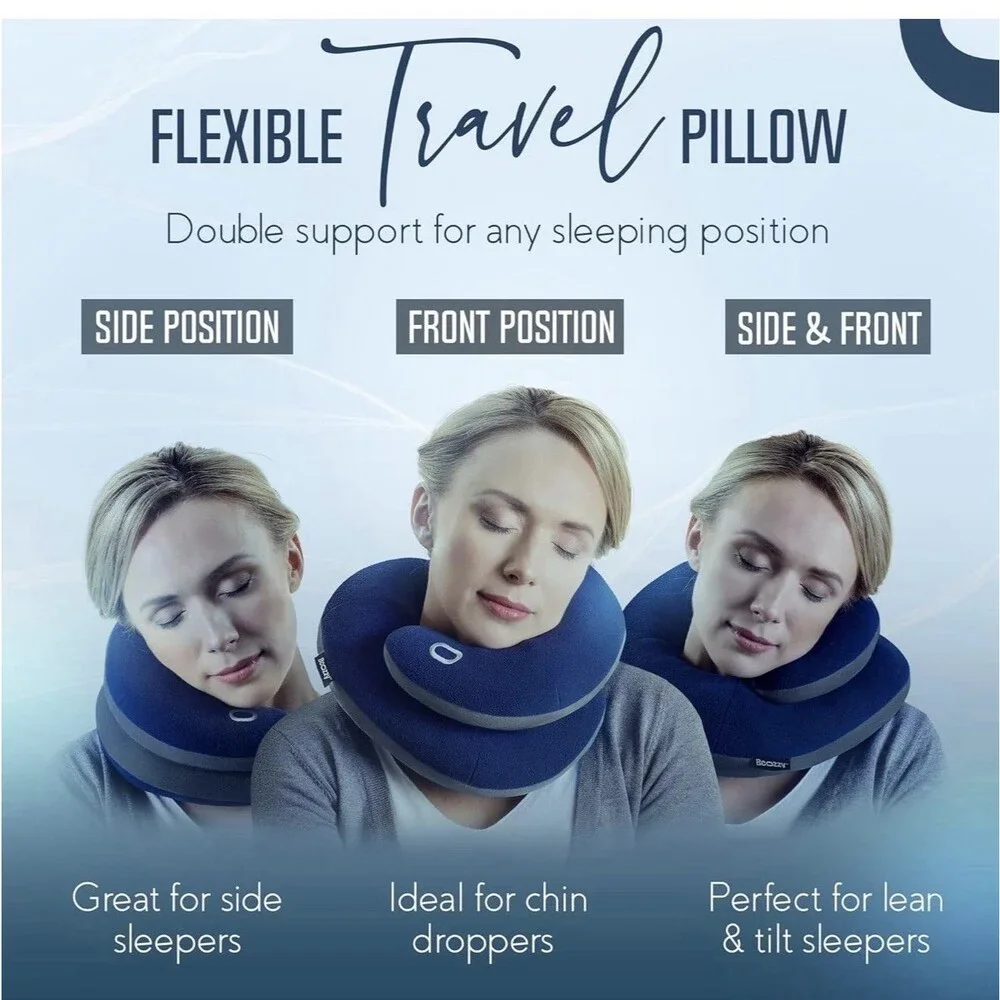 BCOZZY 8-12 Y/O Kids Travel Neck Pillow for Car & Airplane, navy blue (medium)